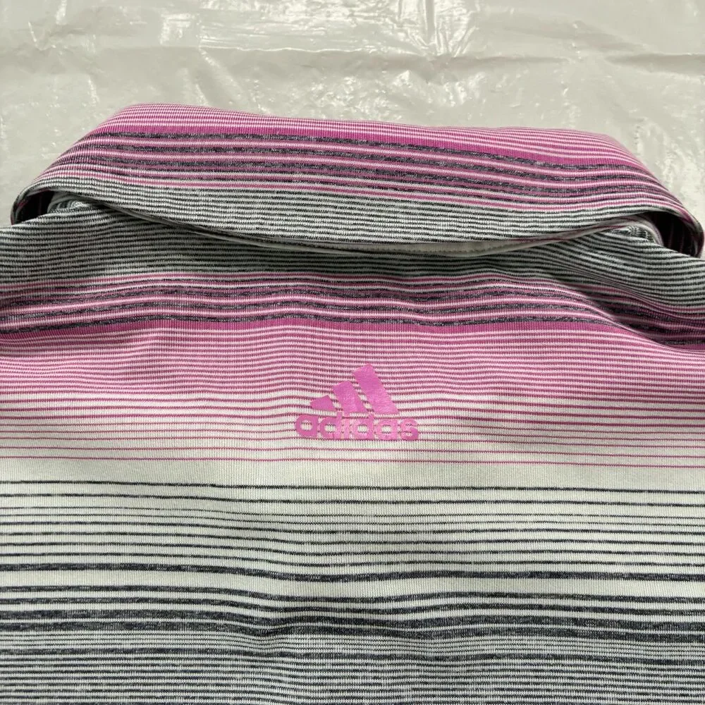 Adidas Climalite Golf Polo Shirt Men Small Pink Gray Stripes Short Sleeve